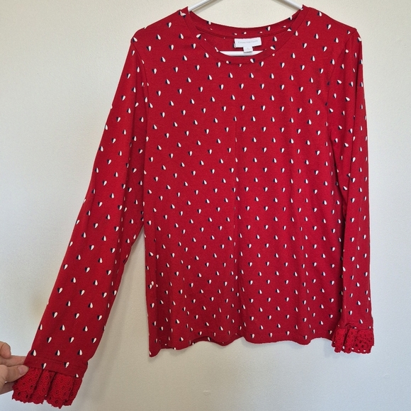 Charter Club Women’s Red Heart Print Long Sleeve Top – Size XL - Picture 2 of 6